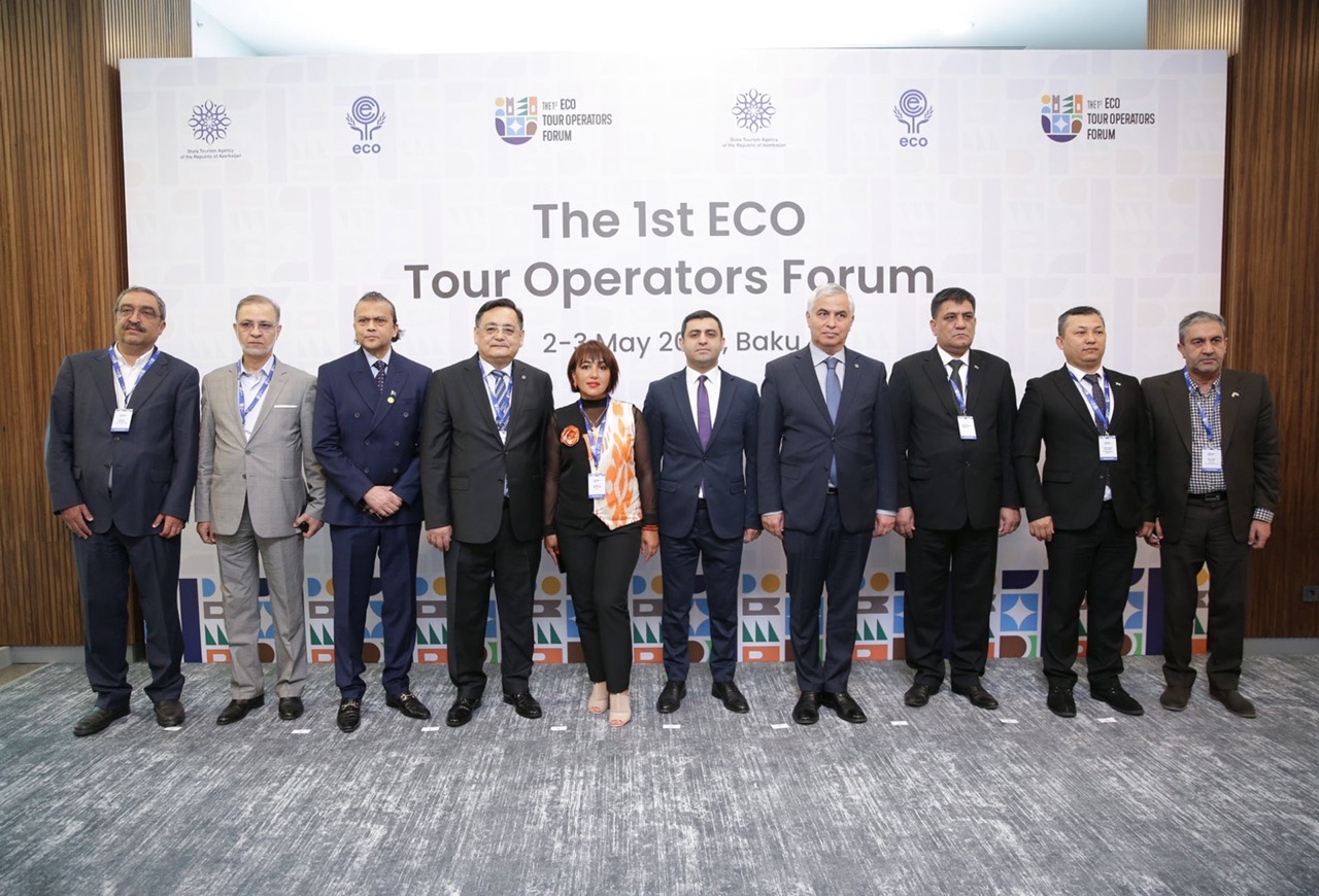 Delegates from nine ECO member states at the 1st ECO Tour Operators Forum backdrop in Baku