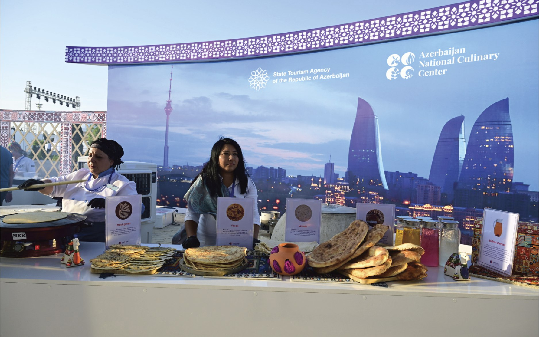 Culinary display featuring traditional Azerbaijani cuisine